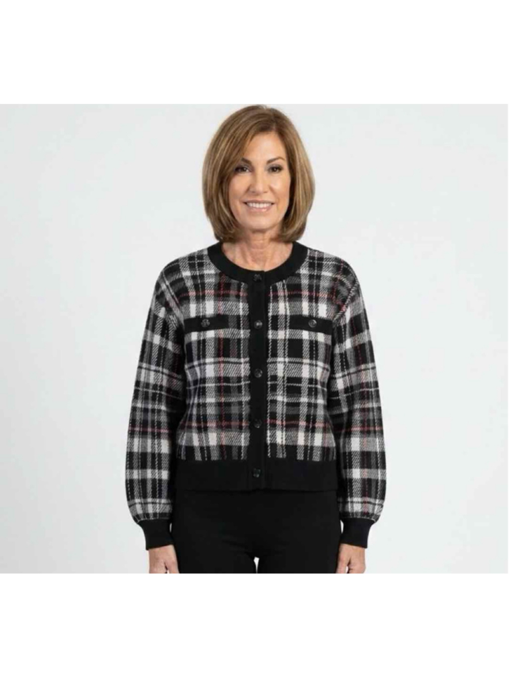 Alice + Olivia Bradford Plaid Boyfriend Cardigan Sweater Size L - Picture 1 of 7